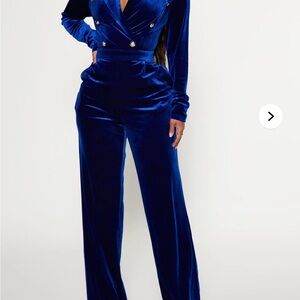 Fashion Nova Royal Blue Velvet Jumpsuit